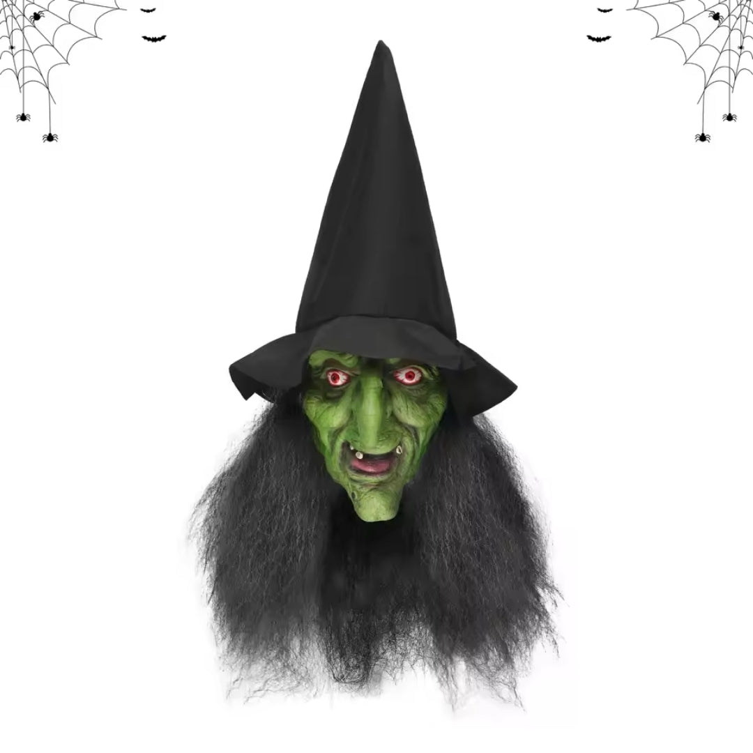 Horror Heksenkap met Luminescerende Ogen Groen Zwart Compleet Verkleedmasker Halloween Kostuum voor Volwassenen | Sulvida