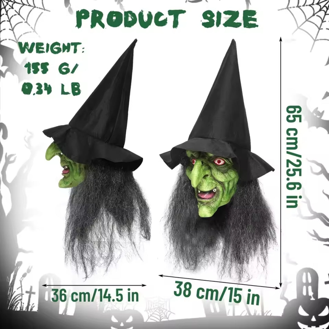Horror Heksenkap met Luminescerende Ogen Groen Zwart Compleet Verkleedmasker Halloween Kostuum voor Volwassenen | Sulvida