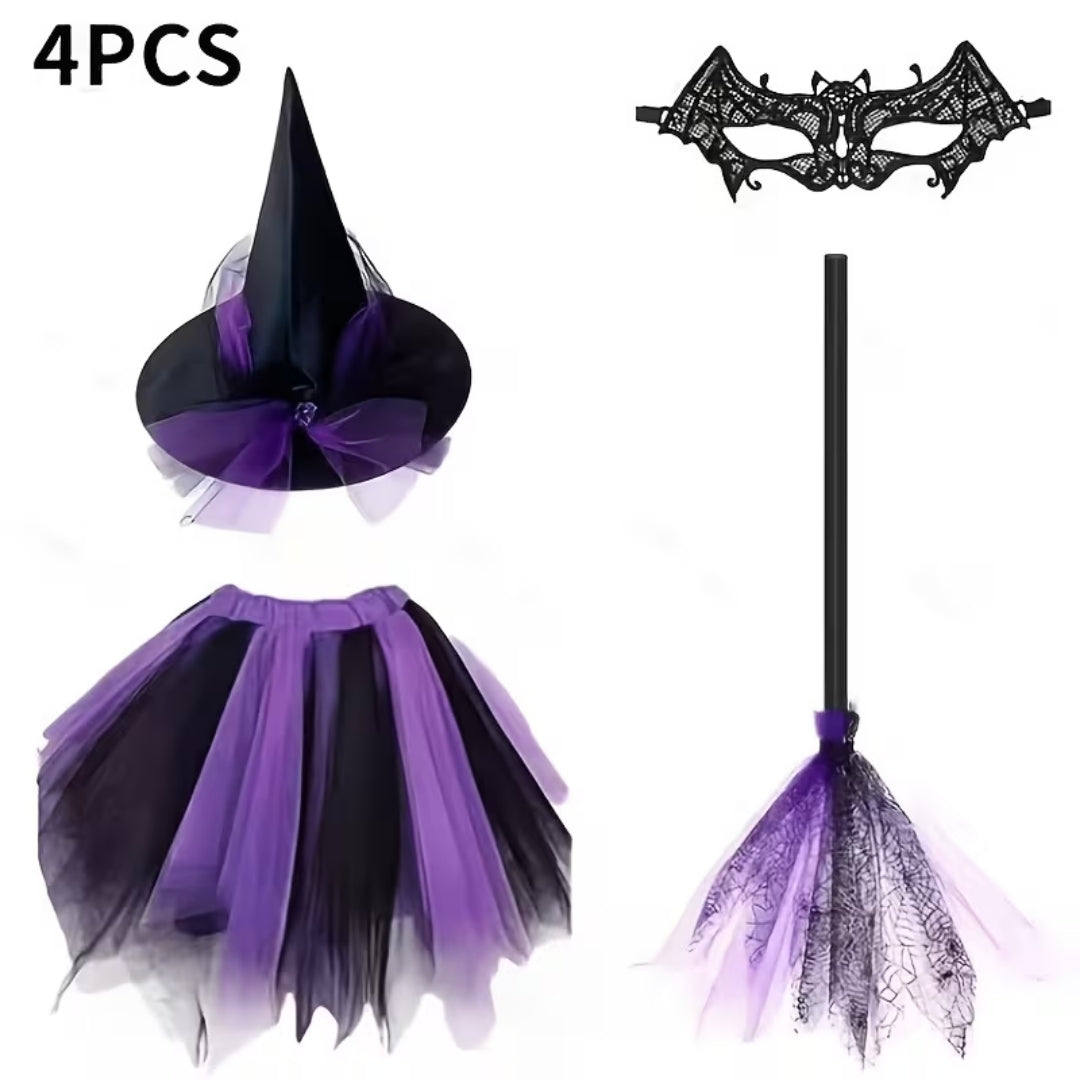Heksenkostuum Dames Compleet met Tulle Rok Hoed Accessoires Halloween Themafeest Verkleedkleding Carnaval | Sulvida