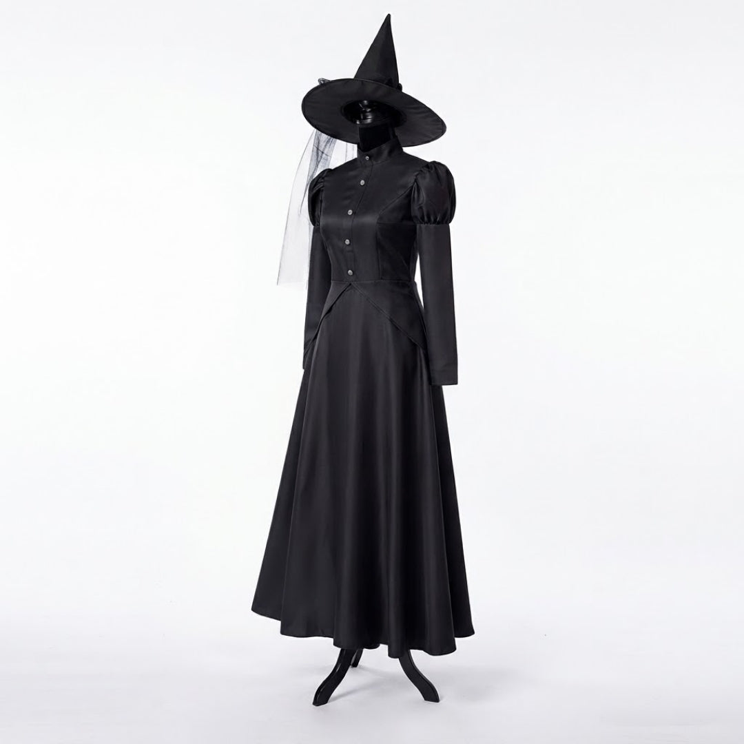 Zwarte Heksenjurk Halloween Verkleedkostuum Lang Feestkleding Volwassenen Kinderen Themafeest Carnaval | Sulvida
