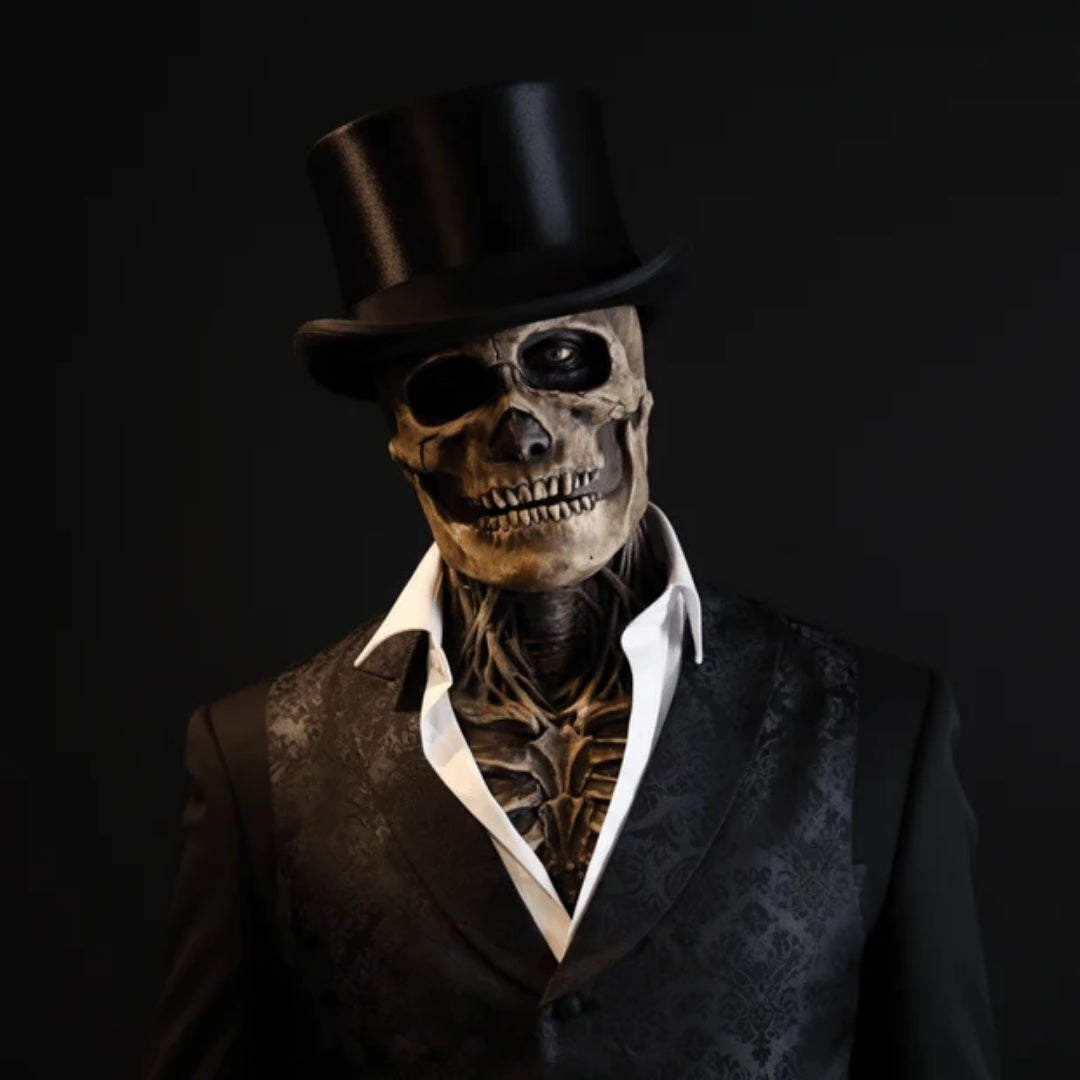 Schedel Griezelmasker met Hoed – Volledig Gezicht Horror Vermomming Halloween Carnaval Cosplay Kostuum | Sulvida