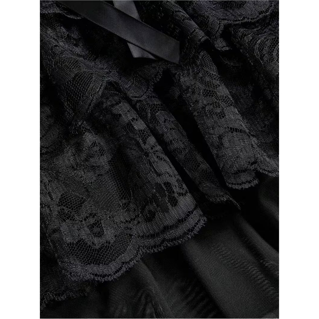 Feestjurk met Korset Kant Gelaagd Victoriaans Dames Zwart Gothic Stijl Fotoshoot Vintage Korsettaille | Sulvida
