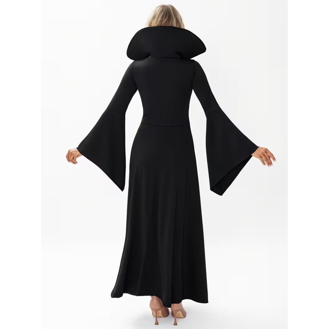 Gotische Vampierjurk Dames met Hoge Kraag en Vetersluiting - Elegant Feestkostuum voor Halloween en Themafeesten | Sulvida