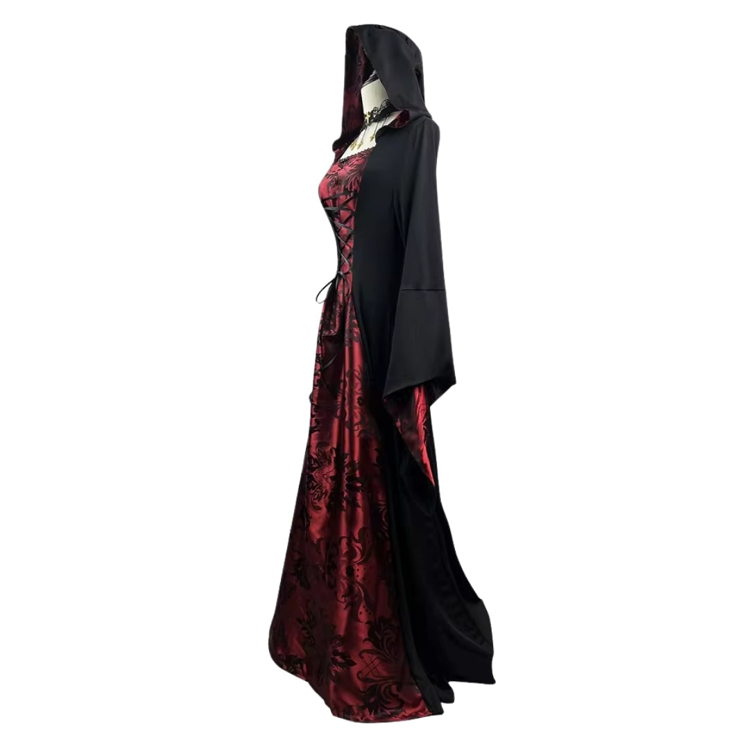 Gothic Vampierjurk met Cape Zwart Rood Verkleedkostuum Middeleeuws Horror Themafeest Halloween Carnaval | Sulvida