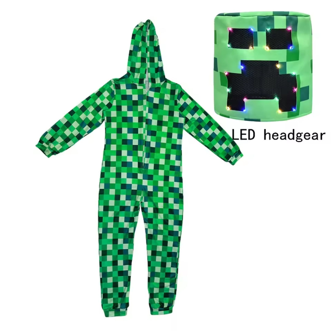 Pixel Jumpsuit met Capuchon voor Kinderen – Cosplay Kostuum Game Karakter Verkleedkleding Party Outfit | Sulvida