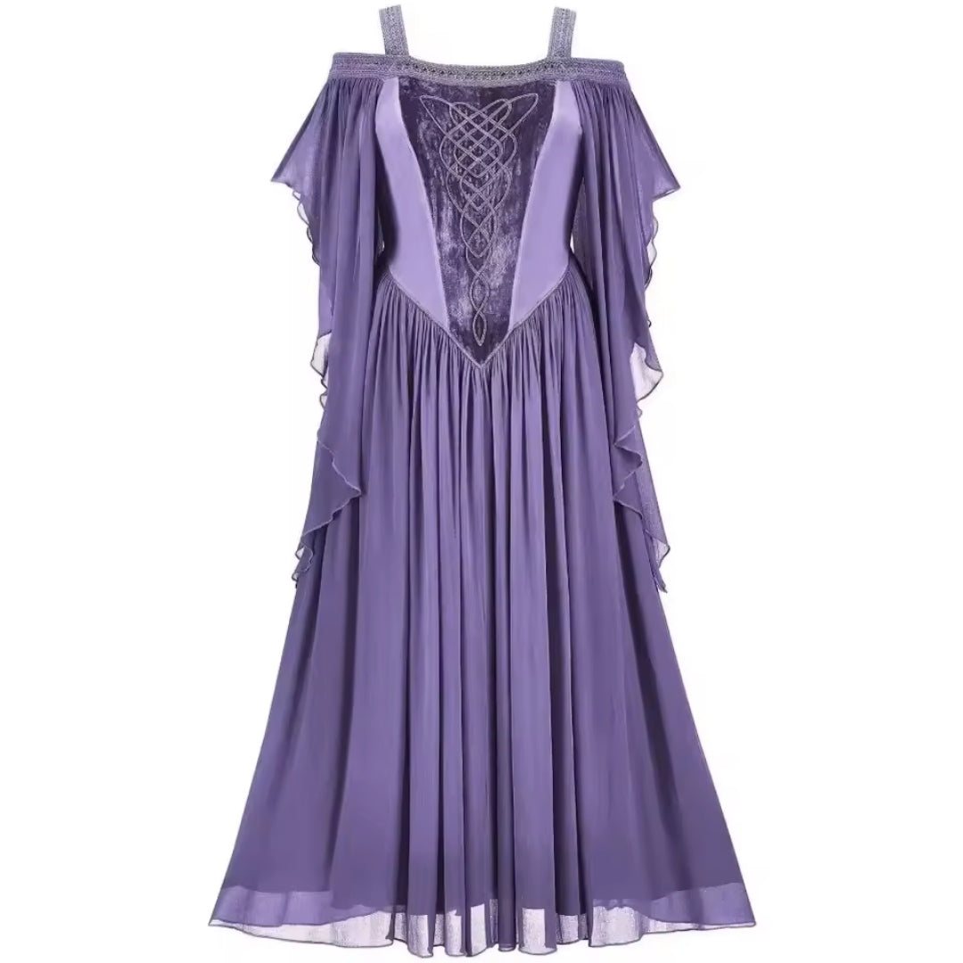 Middeleeuwse fantasyjurk voor dames off-shoulder lange rok elegante outfit kostuum voor themafeesten | Sulvida