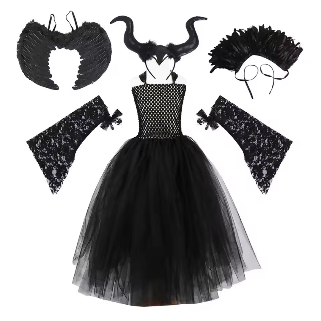 Sprookjesjurk Gothic Prinses Meisjes Zwart Tule Enkellang Verkleedkleding Feestjurk Halloween Carnaval | Sulvida