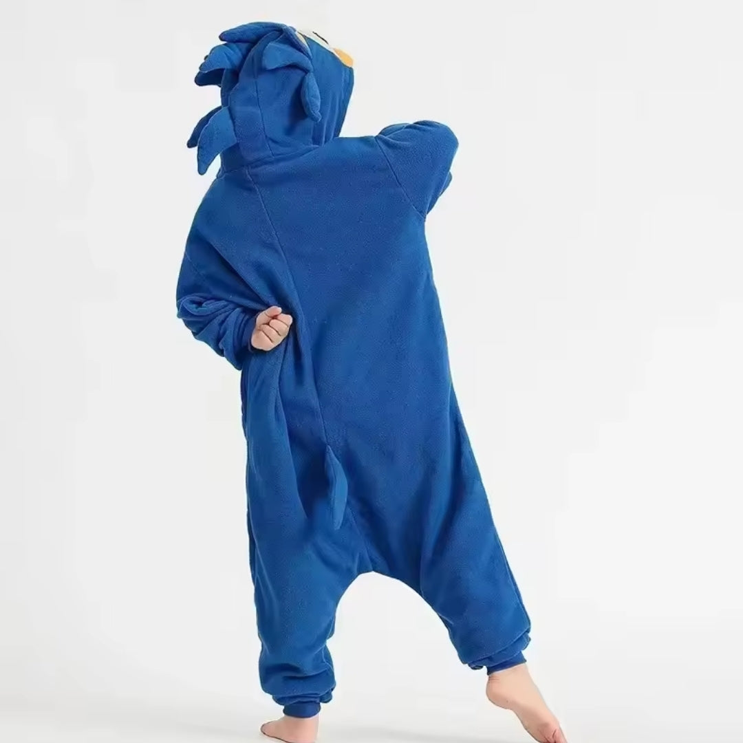 Zachte Kinderonesie Blauw Egel Spelkarakter Pyjama Verkleedpak Halloween Carnaval Unisex Maat 100-140 | Sulvida