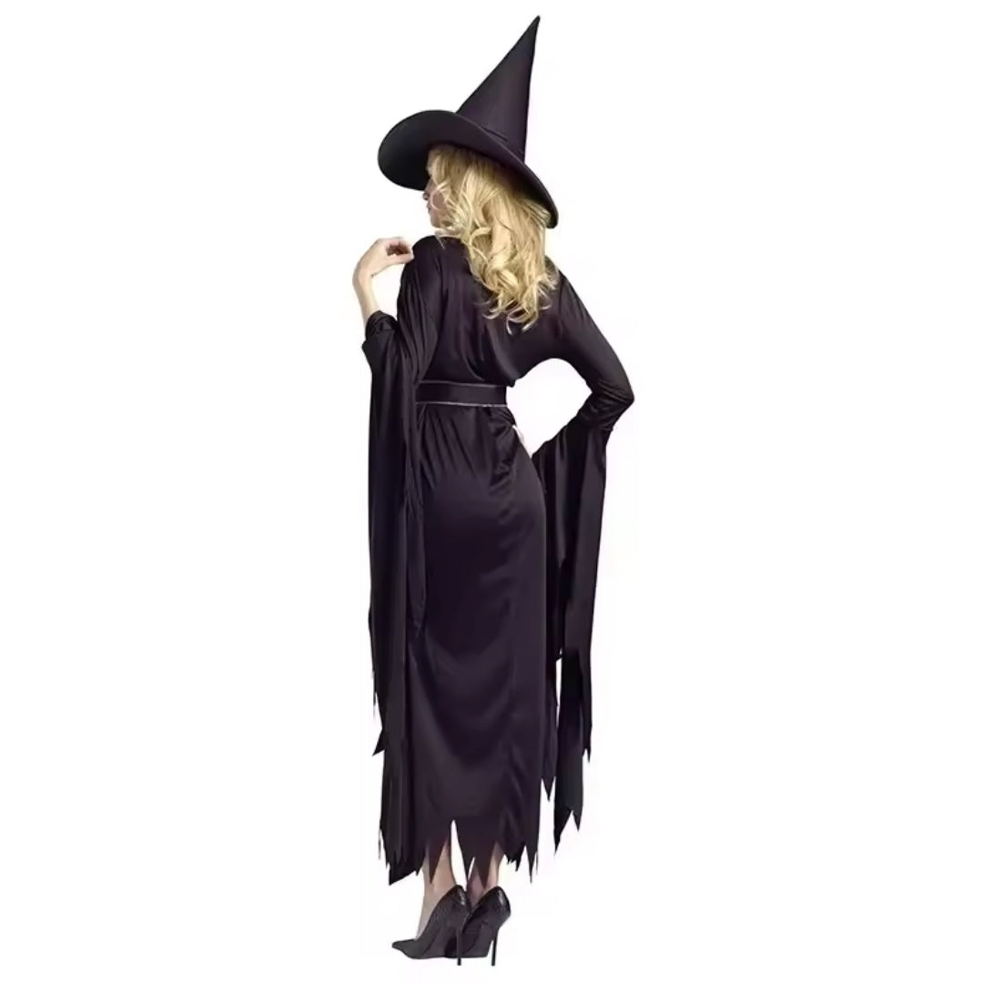 Fantasy Heksenjurk Zwart Polyester Kostuum Dames Carnaval Halloween Cosplay Verkleedfeest Gothic Party | Sulvida