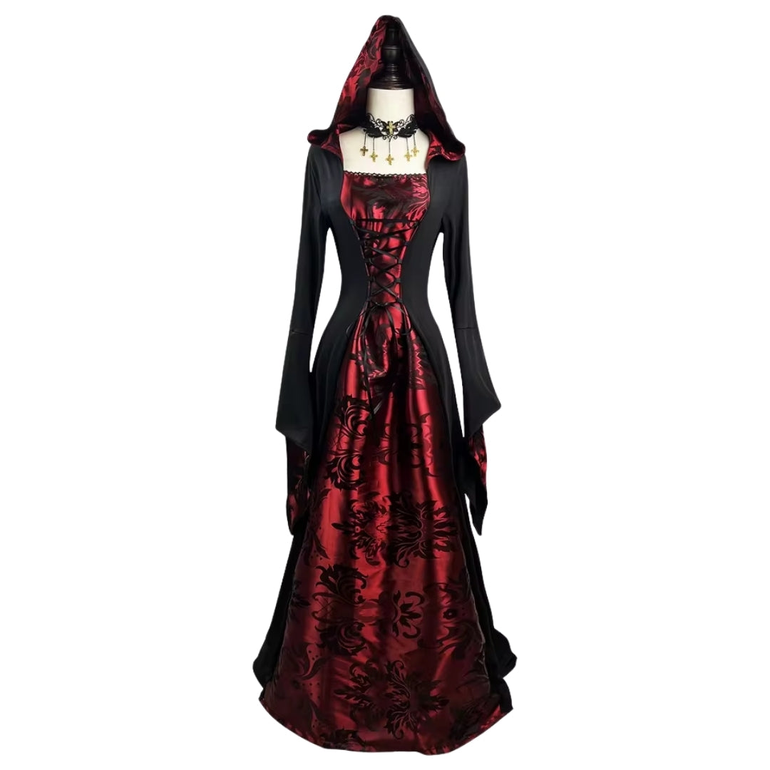 Gothic Vampierjurk met Cape Zwart Rood Verkleedkostuum Middeleeuws Horror Themafeest Halloween Carnaval | Sulvida
