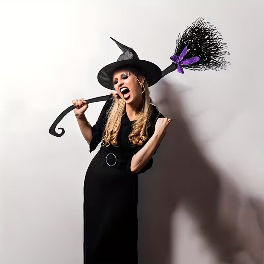 Decoratieve Heksenbezem met Strik 130cm Halloween Kostuum Accessoire Cosplay Feesten Fotoshoot Decoratie | Sulvida