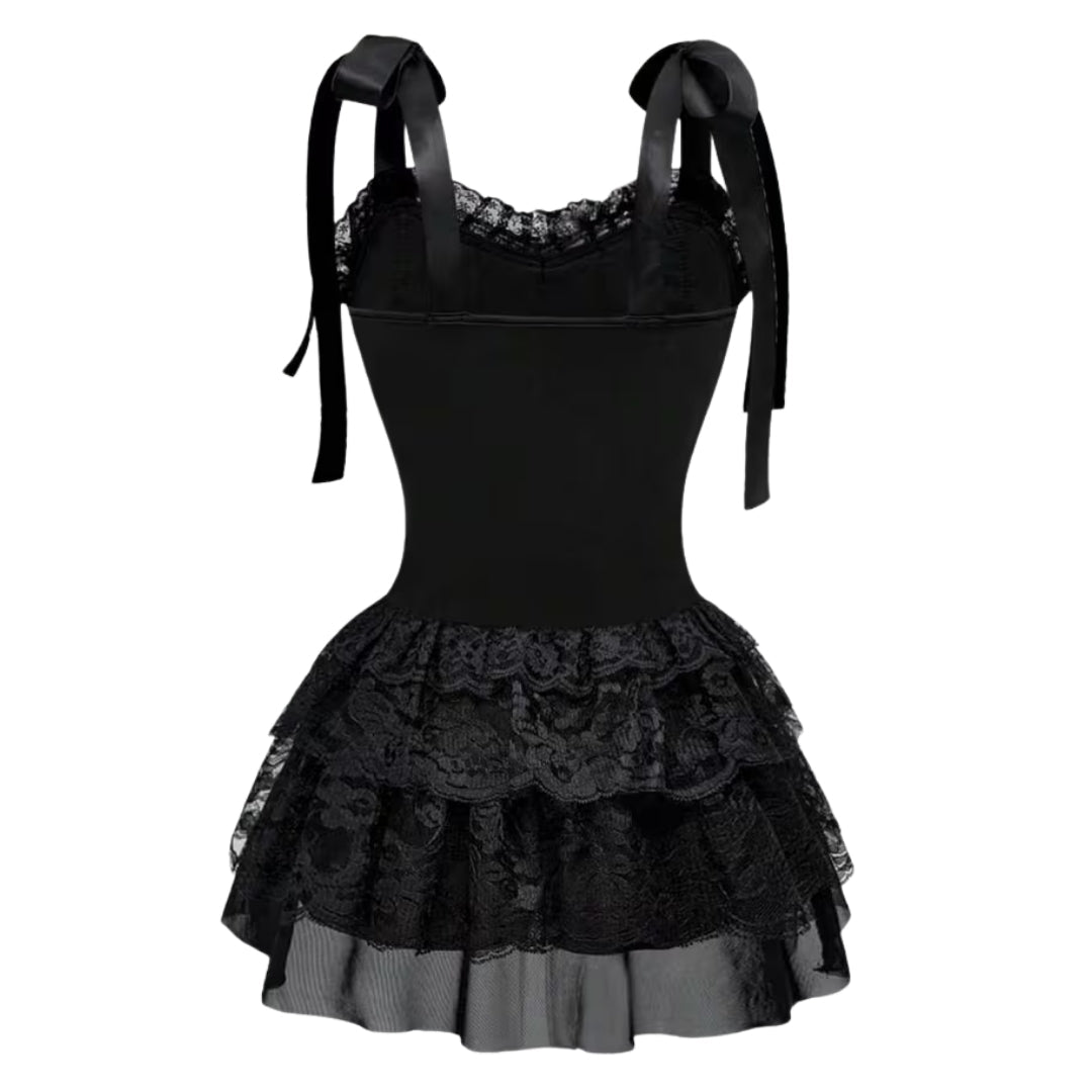 Feestjurk met Korset Kant Gelaagd Victoriaans Dames Zwart Gothic Stijl Fotoshoot Vintage Korsettaille | Sulvida