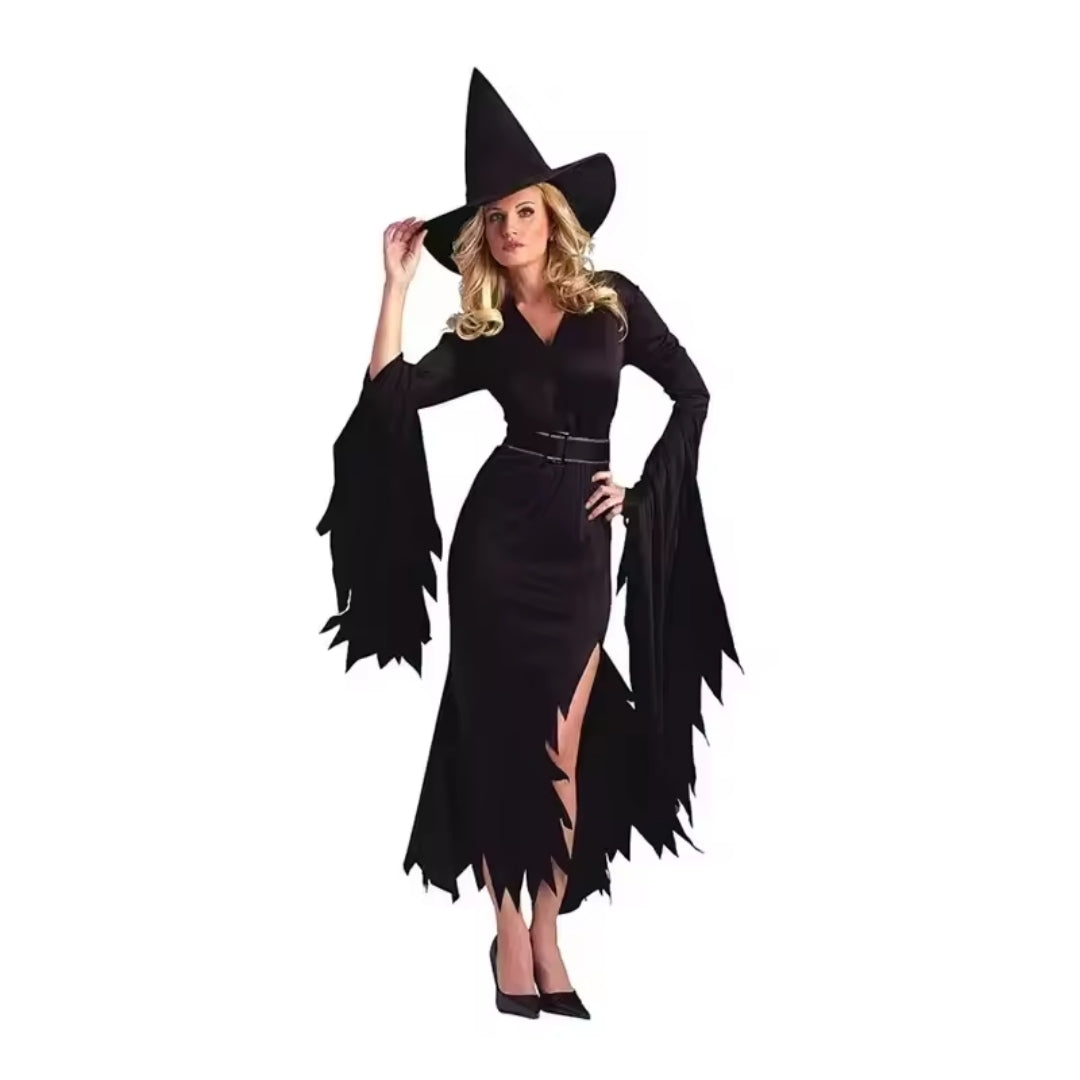 Fantasy Heksenjurk Zwart Polyester Kostuum Dames Carnaval Halloween Cosplay Verkleedfeest Gothic Party | Sulvida