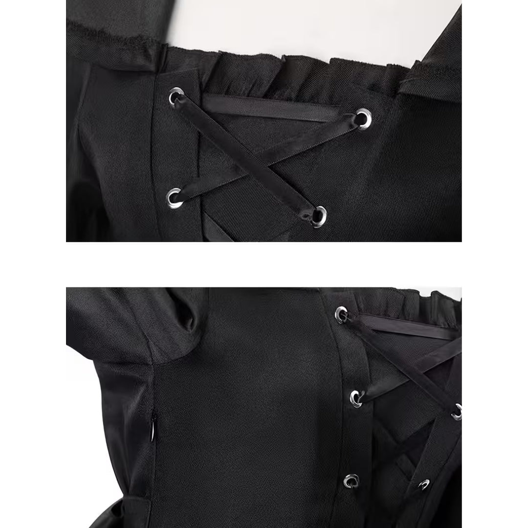 Heksenjurk Middeleeuws met Kap Zwart Paars Rood Dames Lange Gothic Cosplay Verkleedjurk Halloween Feest | Sulvida