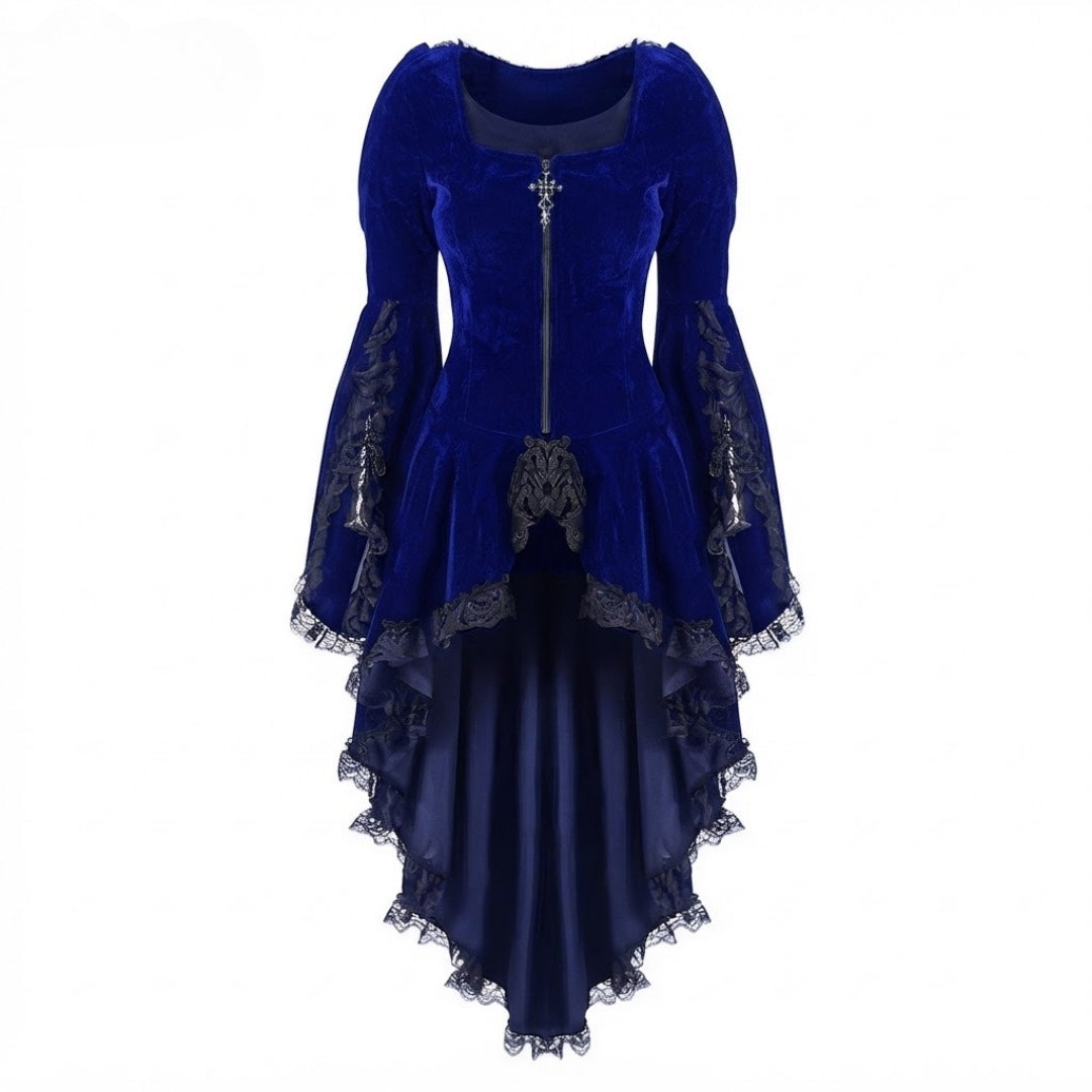 Fluwelen Feestjurk Vrouwen Zwart met Vlindermouwen Kanten Zoom Gothic Stijl Festivaljurk Elegante Party Dress | Sulvida