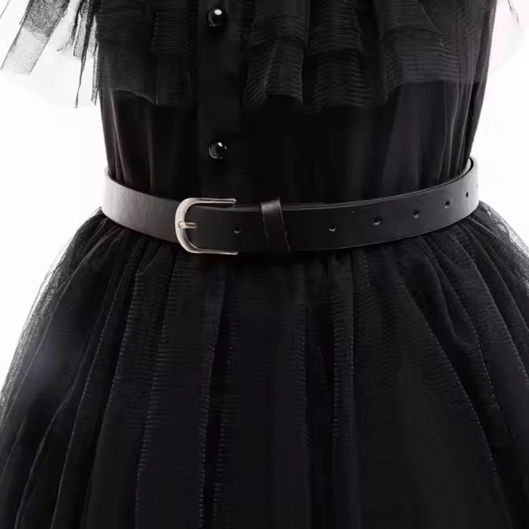 Gothic Feestjurk voor Kinderen met Riem Zwarte Verkleedjurk Cosplay Halloween Carnaval Kostuum Meidenoutfit | Sulvida
