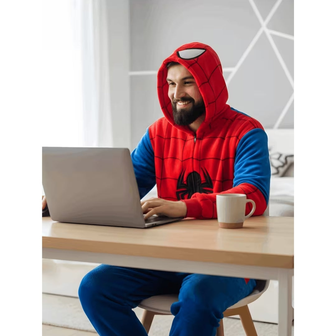 Superheld Onesie met Capuchon Rood Volwassenen Pluche Jumpsuit Cosplay Halloween Feestkleding Kostuum | Sulvida