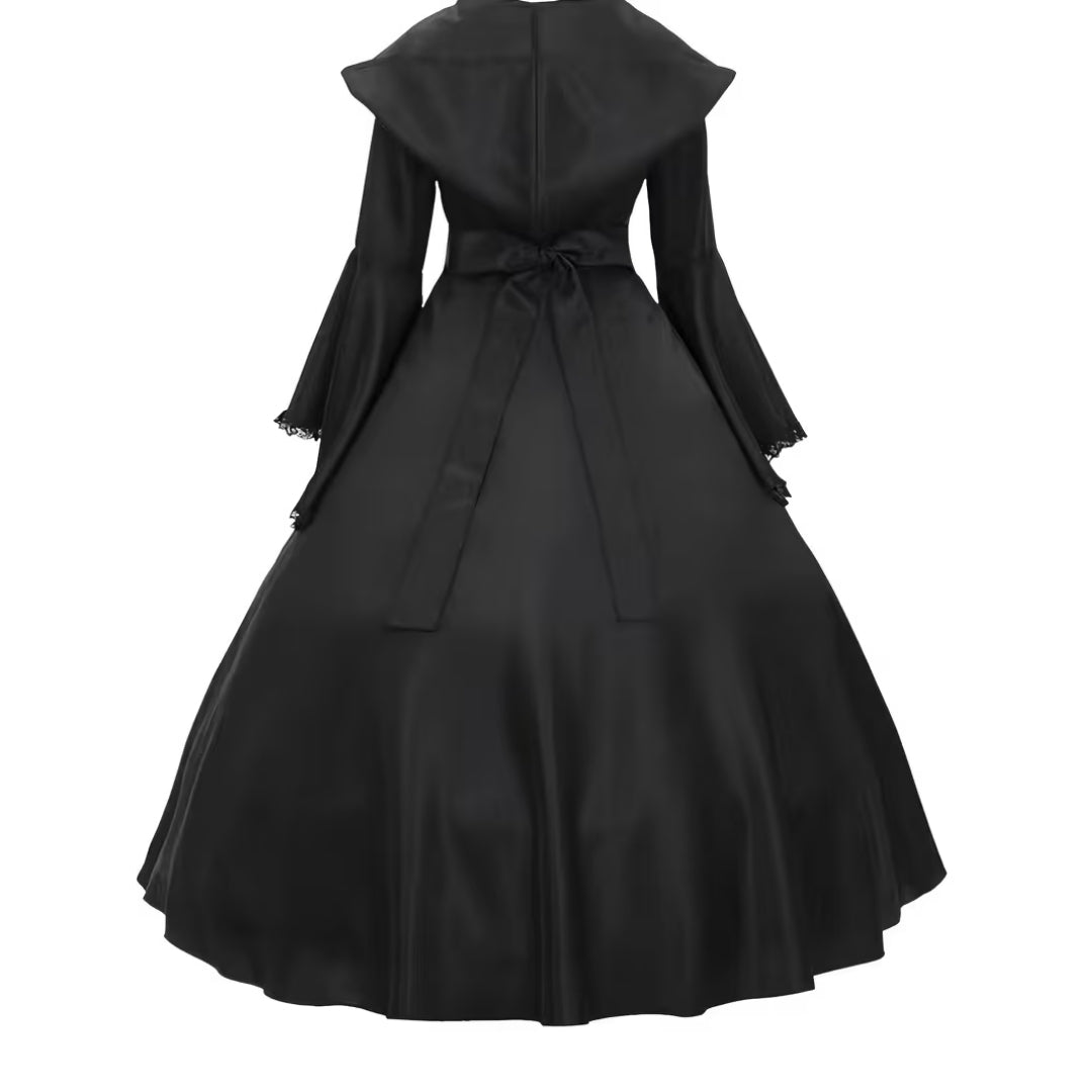 Heksenjurk Middeleeuws met Kap Zwart Paars Rood Dames Lange Gothic Cosplay Verkleedjurk Halloween Feest | Sulvida