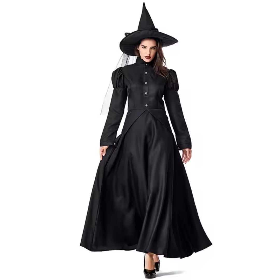 Zwarte Heksenjurk Halloween Verkleedkostuum Lang Feestkleding Volwassenen Kinderen Themafeest Carnaval | Sulvida