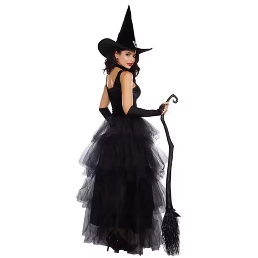 Fantasy Heksenjurk Zwart Polyester Kostuum Dames Carnaval Halloween Cosplay Verkleedfeest Gothic Party | Sulvida