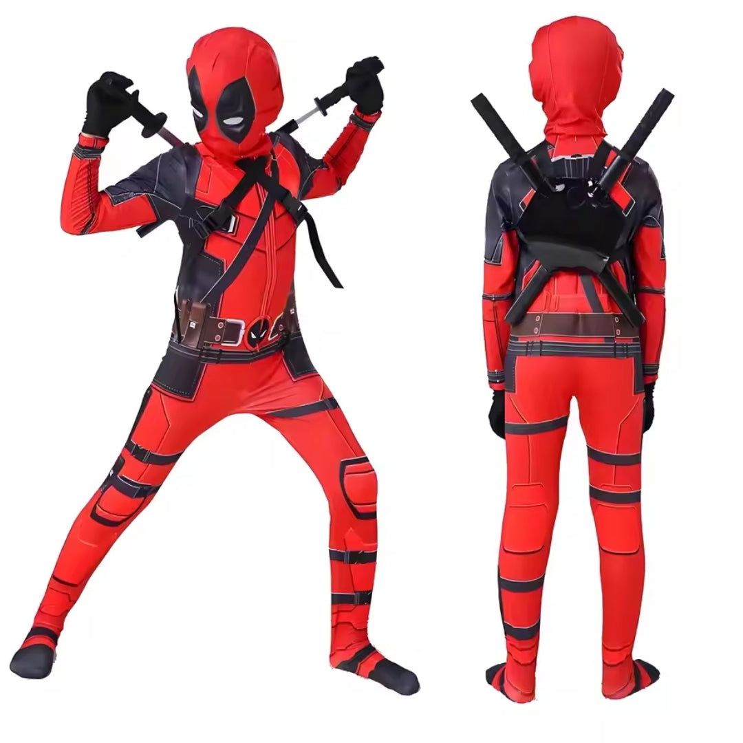 Superhelden Verkleedkostuum Kind met Zwaarden Compleet Rood Zwart Jumpsuit Cosplay Carnaval Halloween | Sulvida