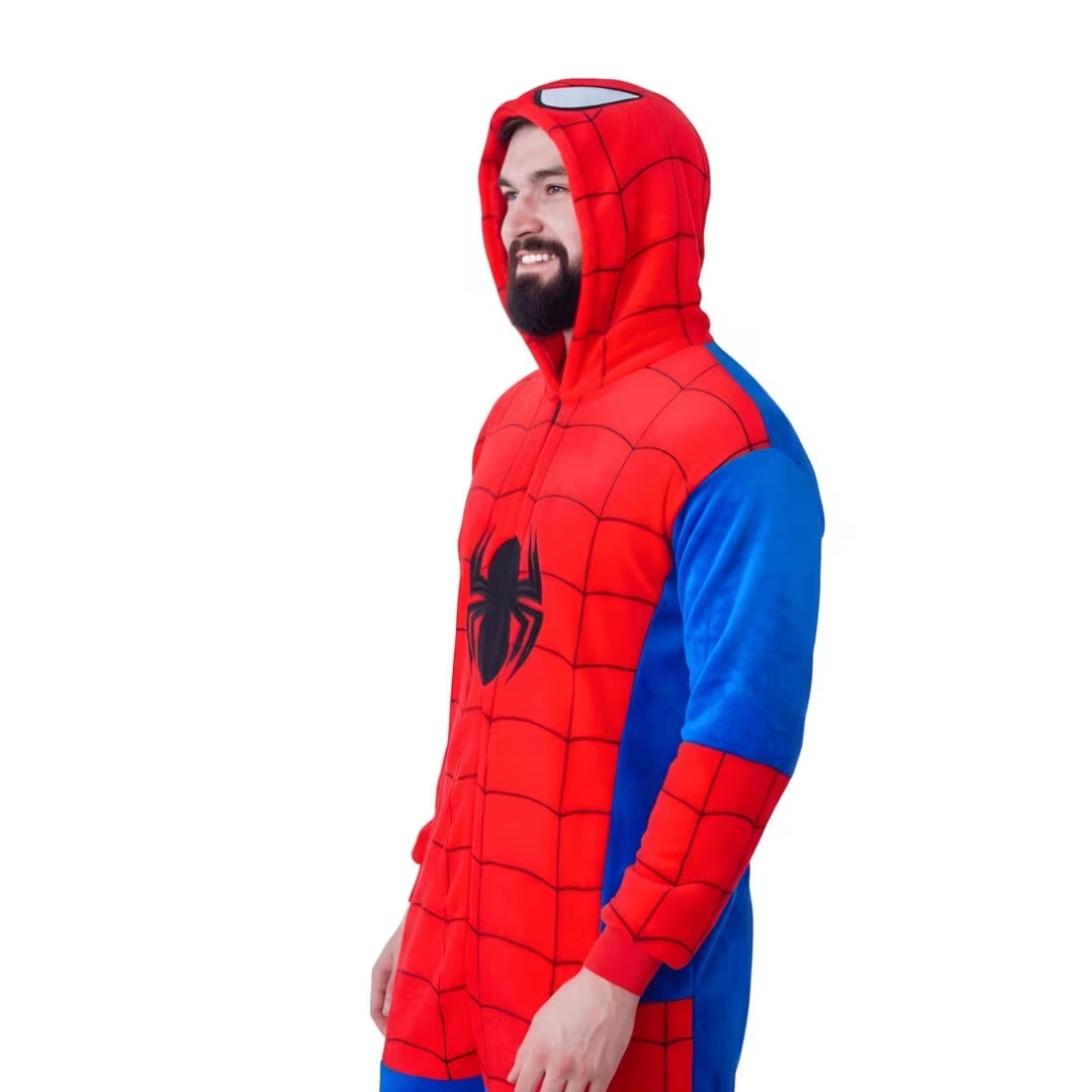 Superheld Onesie met Capuchon Rood Volwassenen Pluche Jumpsuit Cosplay Halloween Feestkleding Kostuum | Sulvida