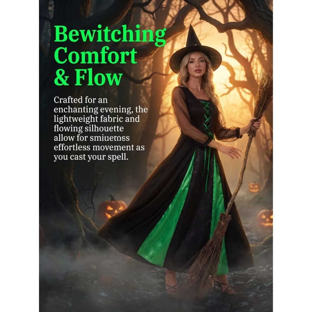 Middeleeuwse Heksenjurk met Punthoed Dames Verkleedkostuum Fantasy Carnaval Cosplay Halloween Feest Outfit | Sulvida
