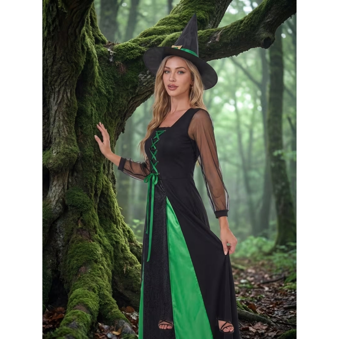 Middeleeuwse Heksenjurk met Punthoed Dames Verkleedkostuum Fantasy Carnaval Cosplay Halloween Feest Outfit | Sulvida