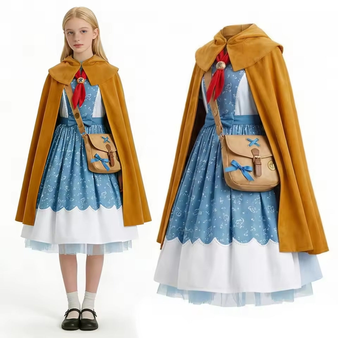 Kinderkostuum Mysterieus Meisje 4-Delig met Cape Capuchon Jurk Sjaal Tasje Halloween Feest Verkleedkleding | Sulvida
