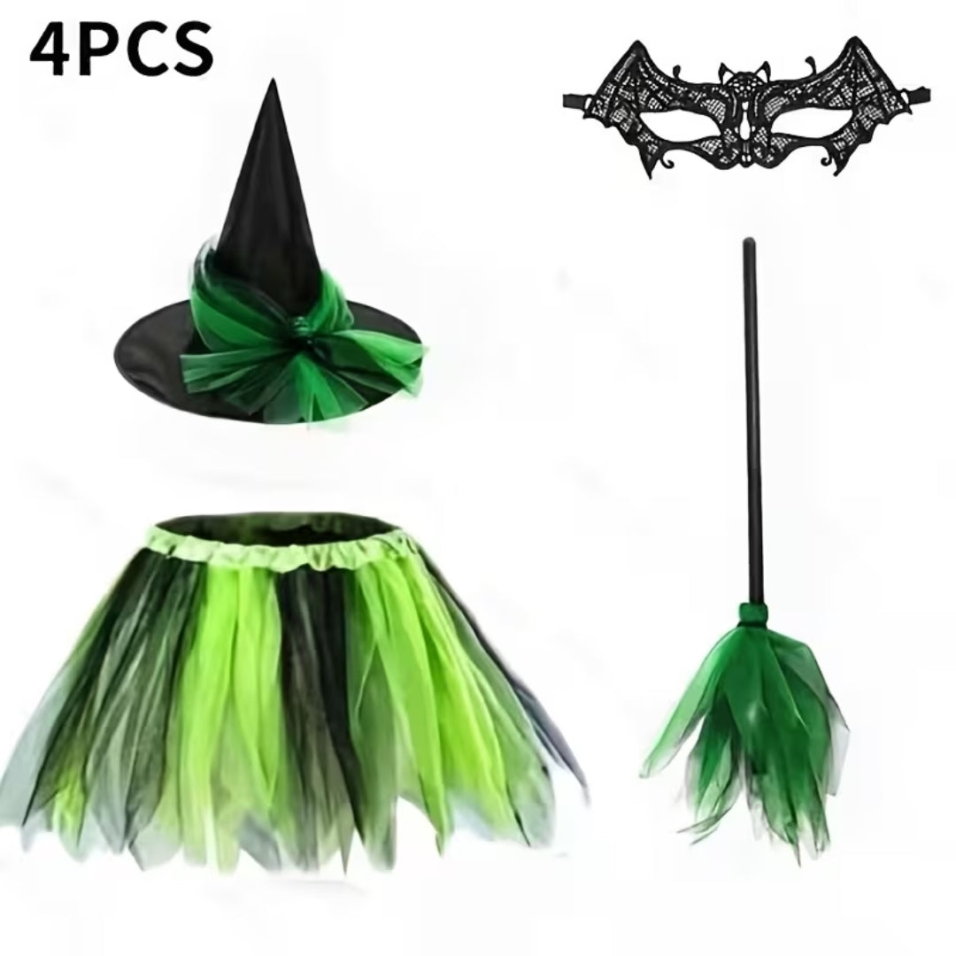 Heksenkostuum Dames Compleet met Tulle Rok Hoed Accessoires Halloween Themafeest Verkleedkleding Carnaval | Sulvida