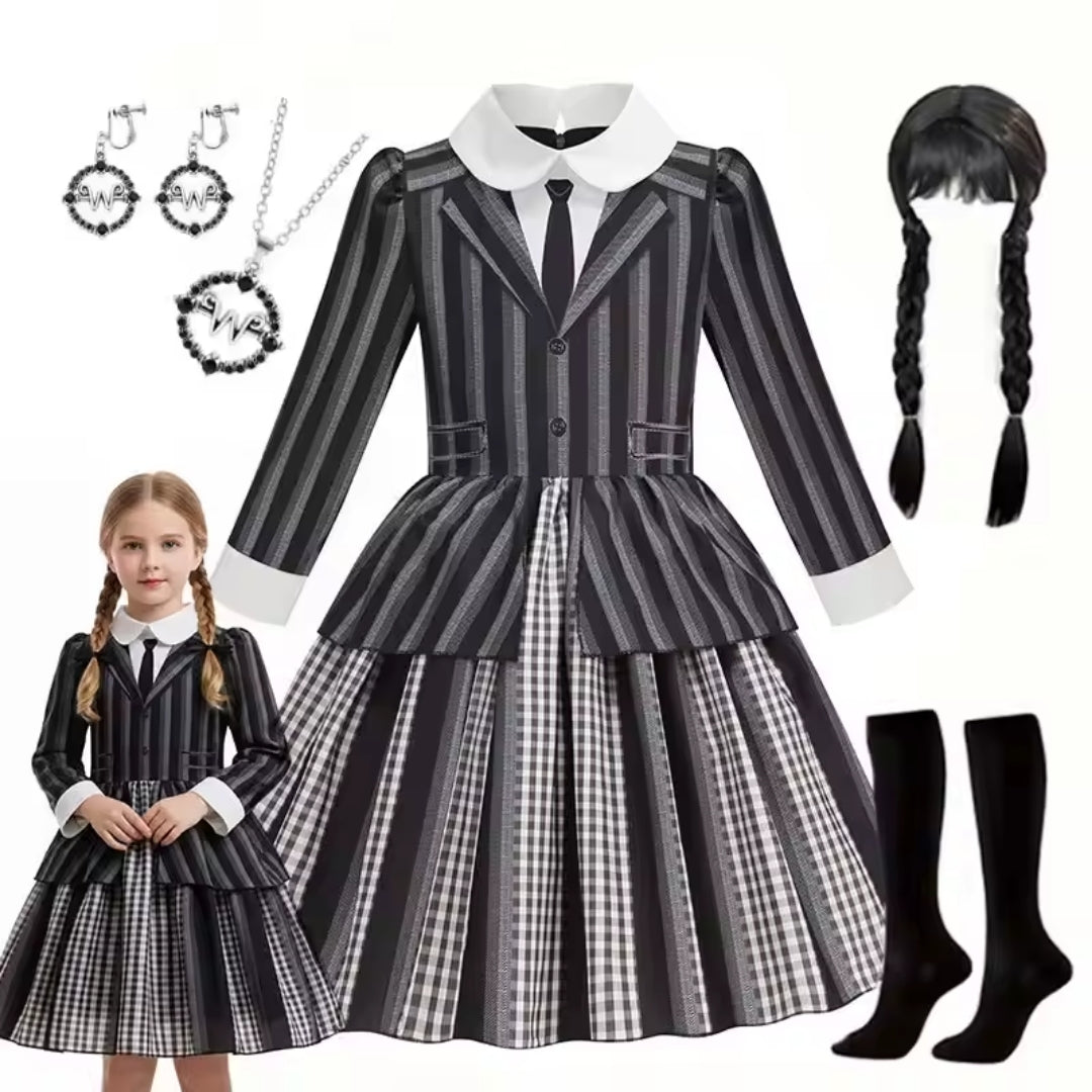 Gothic Verkleedoutfit Meisjes met Pruik Accessoires Set Halloween Cosplay Themafeesten Carnaval Kostuum | Sulvida
