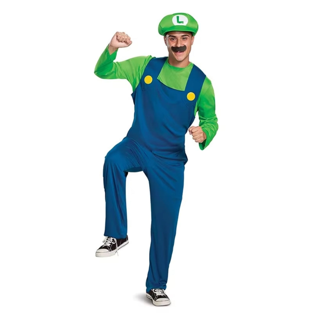 Loodgietersbroer Cosplay Kostuum Volwassen Uniseks Halloween Feest Jumpsuit met Hoed en Snor Carnaval | Sulvida