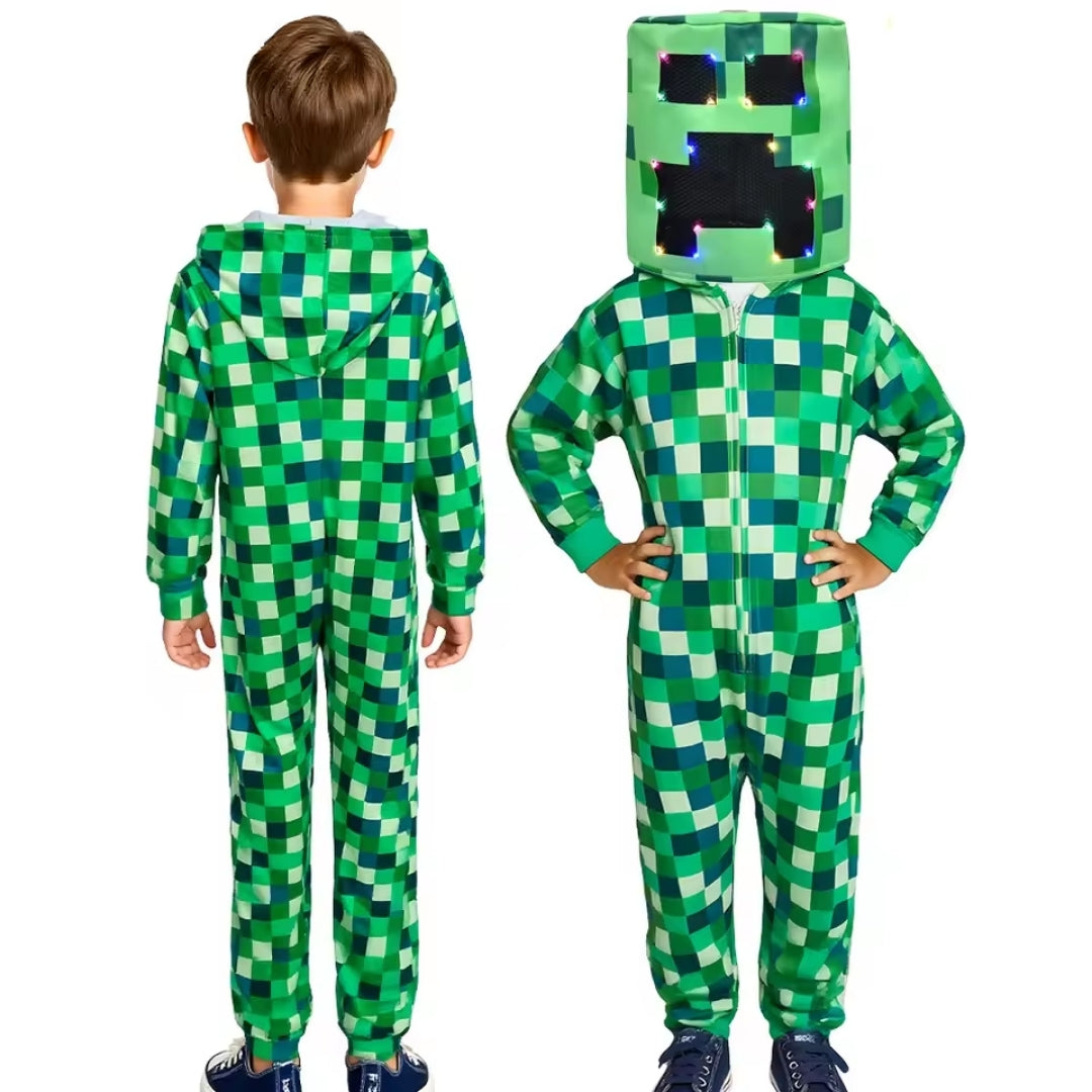 Pixel Jumpsuit met Capuchon voor Kinderen – Cosplay Kostuum Game Karakter Verkleedkleding Party Outfit | Sulvida