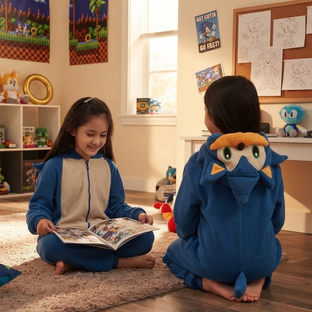 Zachte Kinderonesie Blauw Egel Spelkarakter Pyjama Verkleedpak Halloween Carnaval Unisex Maat 100-140 | Sulvida