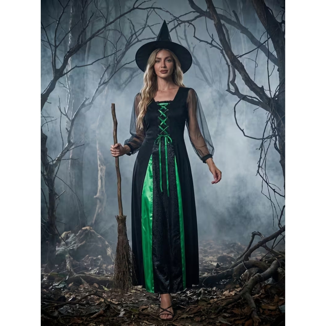 Middeleeuwse Heksenjurk met Punthoed Dames Verkleedkostuum Fantasy Carnaval Cosplay Halloween Feest Outfit | Sulvida