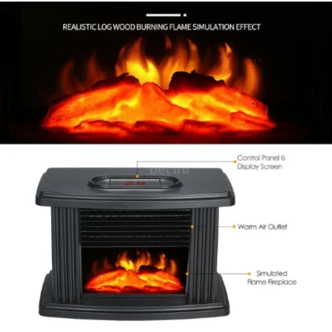 Elektrische Tafelkachel 1000W Zwart Vlameffect Afstandsbediening Timerfunctie Warmteregeling Verwarmer | Sulvida