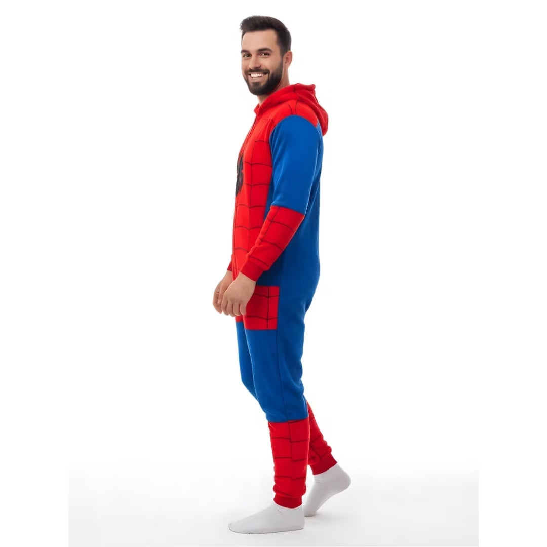 Superheld Onesie met Capuchon Rood Volwassenen Pluche Jumpsuit Cosplay Halloween Feestkleding Kostuum | Sulvida