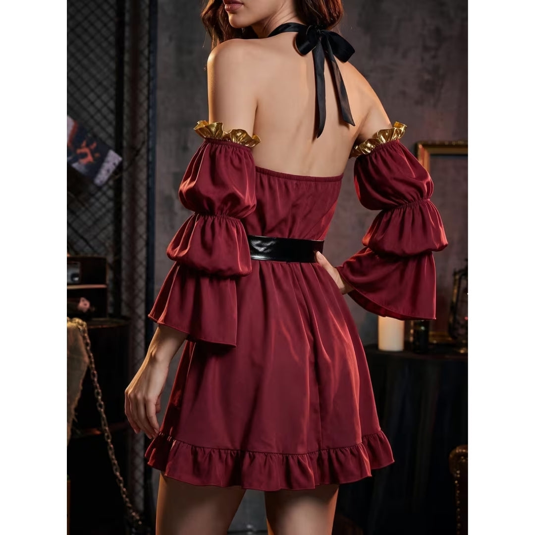 Dames Kapiteinskostuum Korte Jurk Zwart Rood Cosplay Verkleedoutfit Piratenfeest Halloween Carnaval Feest | Sulvida