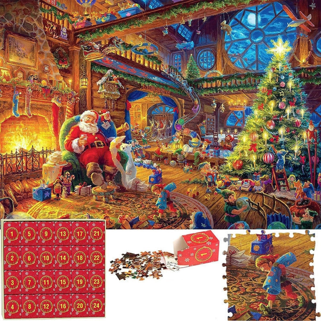 Kerstpuzzel Adventskalender 1008 Stukjes 24 Dagen Puzzeluitdaging Kerstafstemming Familie Puzzel Set | Sulvida