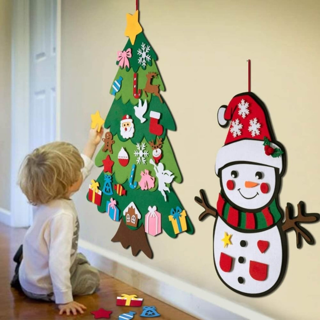 Vilten Kerstboom Wandspel Kind 100cm met Versiering Ornamenten LED Lichtjes Ontwikkelingsspel Peuters Kinderen | Sulvida