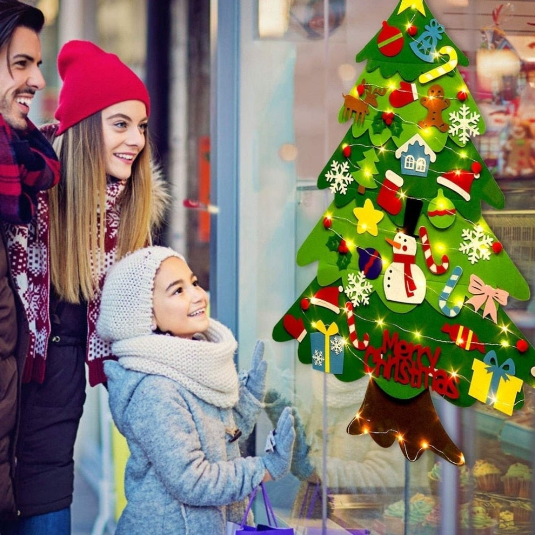Vilten Kerstboom Wandspel Kind 100cm met Versiering Ornamenten LED Lichtjes Ontwikkelingsspel Peuters Kinderen | Sulvida