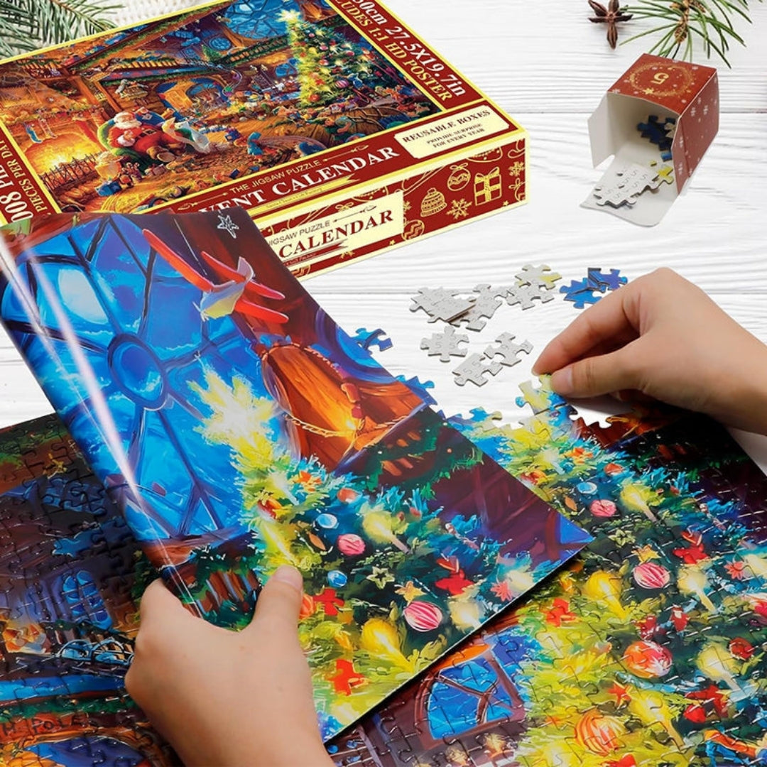 Kerstpuzzel Adventskalender 1008 Stukjes 24 Dagen Puzzeluitdaging Kerstafstemming Familie Puzzel Set | Sulvida