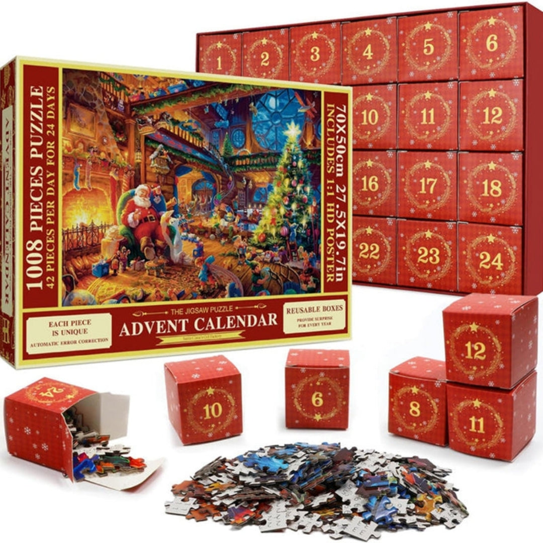 Kerstpuzzel Adventskalender 1008 Stukjes 24 Dagen Puzzeluitdaging Kerstafstemming Familie Puzzel Set | Sulvida