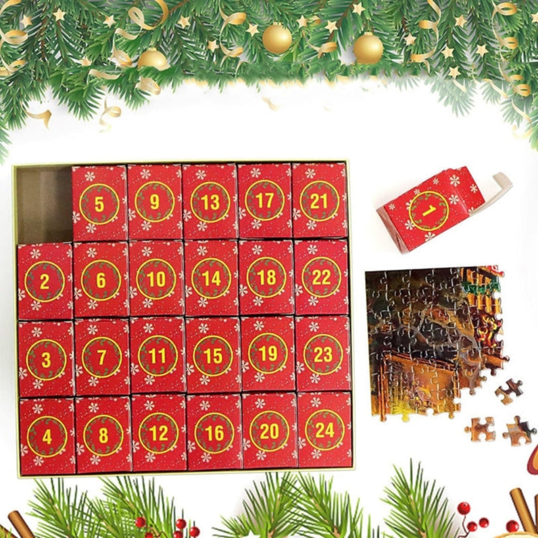 Kerstpuzzel Adventskalender 1008 Stukjes 24 Dagen Puzzeluitdaging Kerstafstemming Familie Puzzel Set | Sulvida