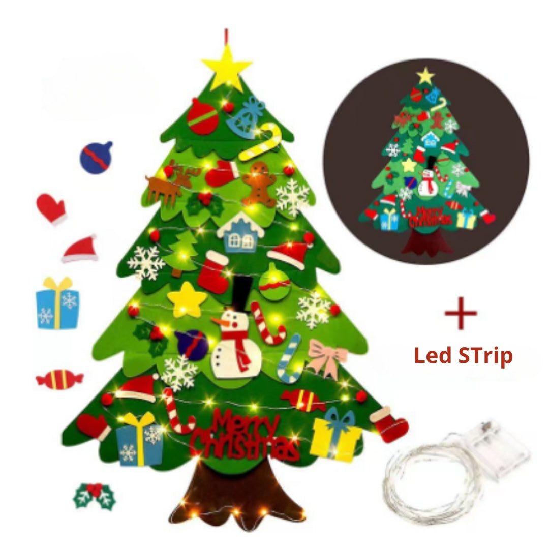 Vilten Kerstboom Wandspel Kind 100cm met Versiering Ornamenten LED Lichtjes Ontwikkelingsspel Peuters Kinderen | Sulvida