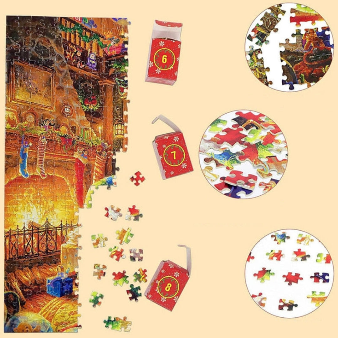 Kerstpuzzel Adventskalender 1008 Stukjes 24 Dagen Puzzeluitdaging Kerstafstemming Familie Puzzel Set | Sulvida