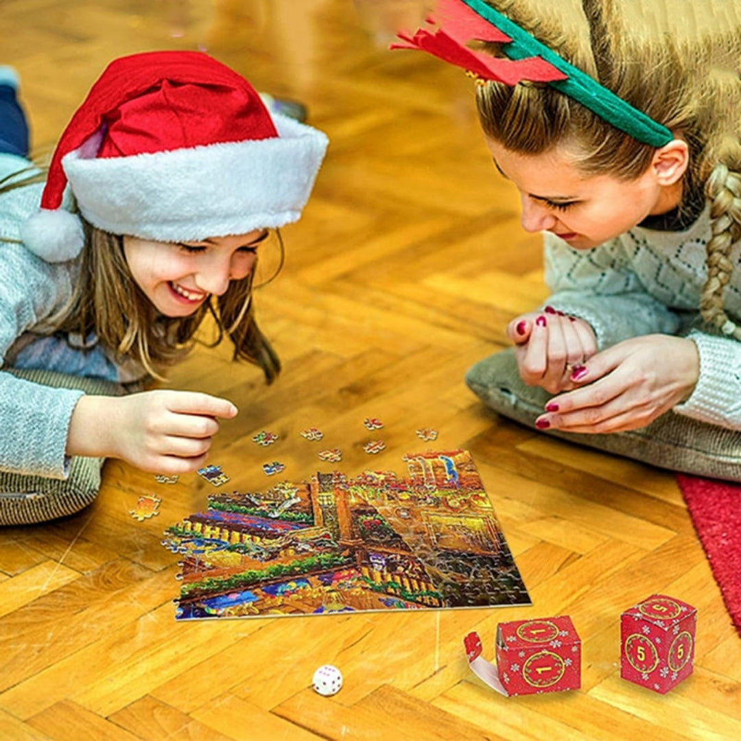 Kerstpuzzel Adventskalender 1008 Stukjes 24 Dagen Puzzeluitdaging Kerstafstemming Familie Puzzel Set | Sulvida