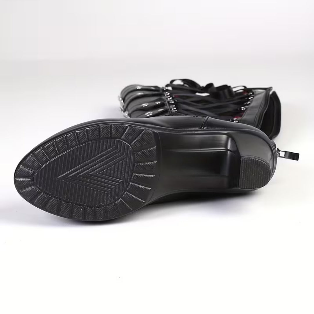 Dameslaarzen Hoog met Blokhak Gespdetails Kanten Inzetstukken Ritssluiting Gothic Punk Stijl Steampunk | Sulvida