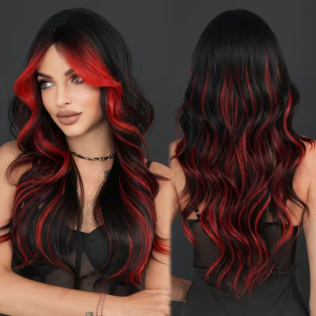 Synthetische Pruik Ombre Zwart Rood Lang Krullend Haar Dames Halloween Cosplay Feest Festival Carnaval | Sulvida