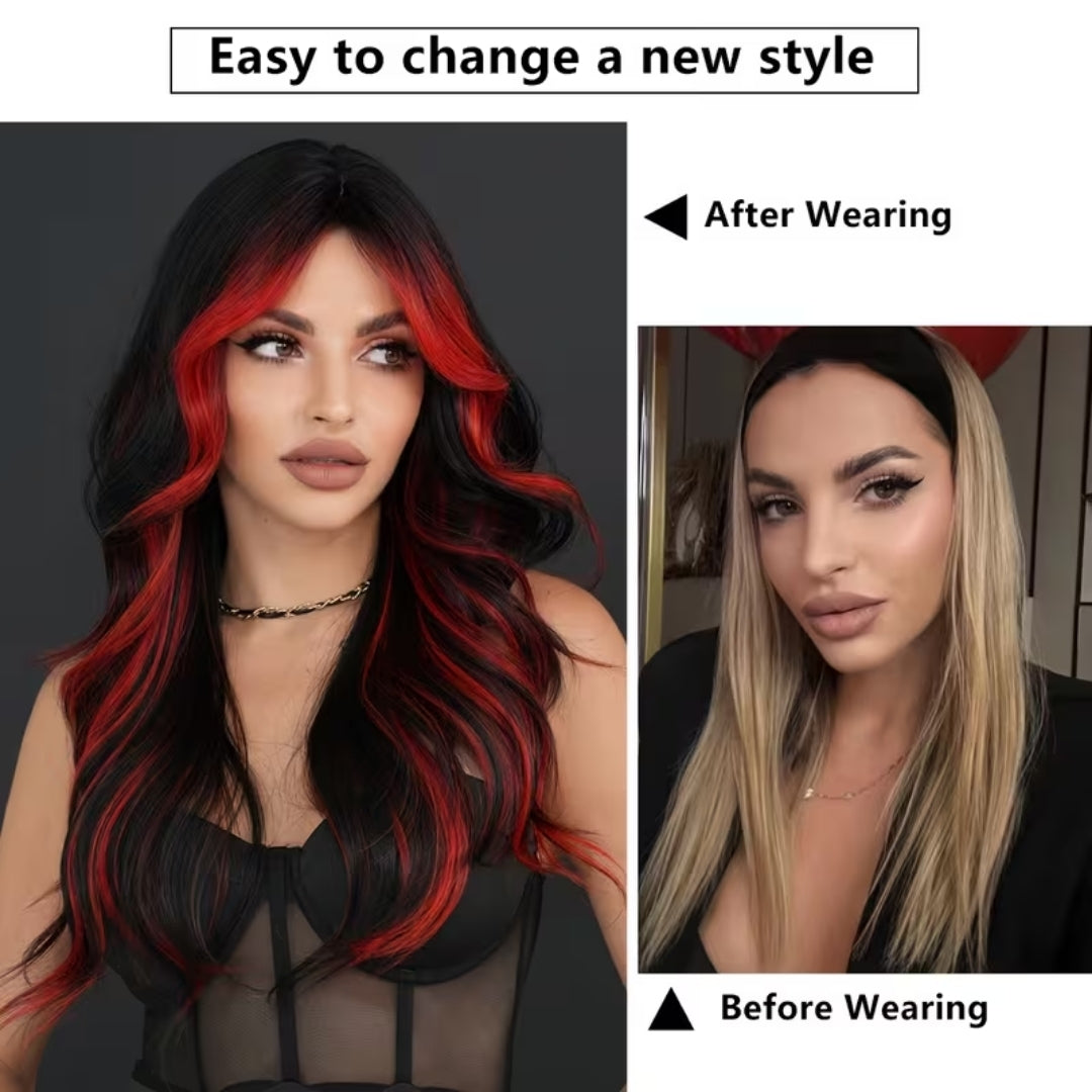Synthetische Pruik Ombre Zwart Rood Lang Krullend Haar Dames Halloween Cosplay Feest Festival Carnaval | Sulvida